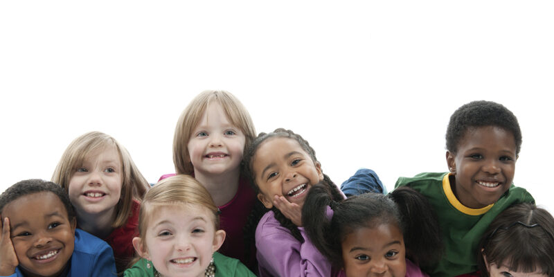 A diverse group of children on a white background